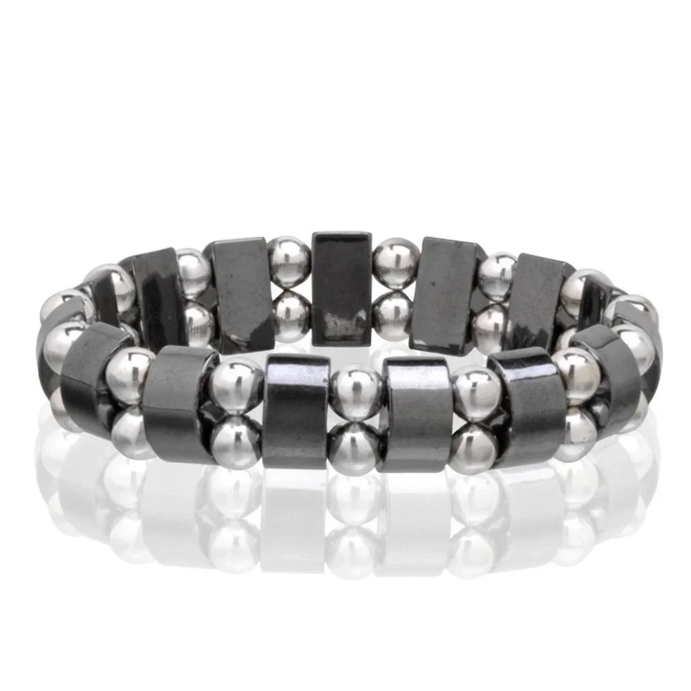Silver Magnetic Hematite Bracelet, Beaded Stretchable Bracelet - Picture 1 of 1